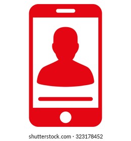 Mobile Contact vector icon. Style is flat symbol, red color, rounded angles, white background.
