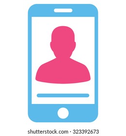 Mobile Contact vector icon. Style is bicolor flat symbol, pink and blue colors, rounded angles, white background.