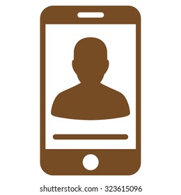 Mobile Contact vector icon. Style is flat symbol, brown color, rounded angles, white background.