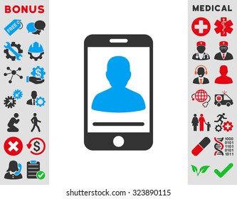 Mobile Contact vector icon. Style is bicolor flat symbol, blue and gray colors, rounded angles, white background.