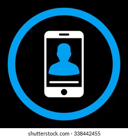 Mobile Contact vector icon. Style is bicolor flat rounded symbol, blue and white colors, rounded angles, black background.