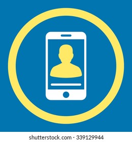 Mobile Contact vector icon. Style is bicolor flat rounded symbol, yellow and white colors, rounded angles, blue background.