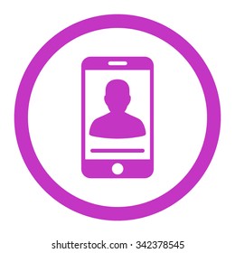 Mobile Contact vector icon. Style is flat rounded symbol, violet color, rounded angles, white background.