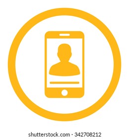 Mobile Contact vector icon. Style is flat rounded symbol, yellow color, rounded angles, white background.