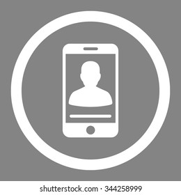 Mobile Contact vector icon. Style is flat rounded symbol, white color, rounded angles, gray background.