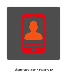 Mobile Contact vector icon. Style is flat rounded square silver button with red symbol, white background.
