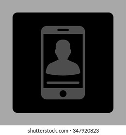 Mobile Contact vector icon. Style is flat rounded square button, gray and black colors, silver background.