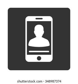 Mobile Contact vector icon. Style is flat rounded square button, white and gray colors, white background.