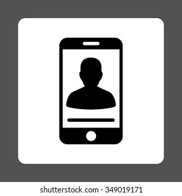 Mobile Contact vector icon. Style is flat rounded square button, black and white colors, gray background.