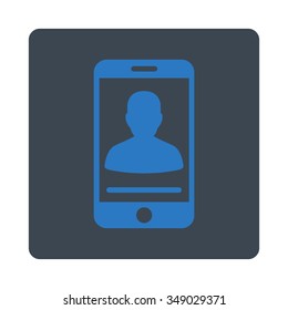 Mobile Contact vector icon. Style is flat rounded square button, smooth blue colors, white background.