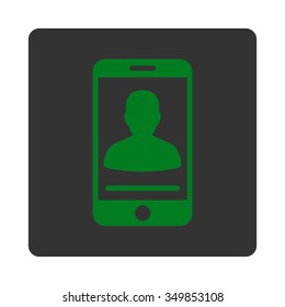 Mobile Contact vector icon. Style is flat rounded square button, green and gray colors, white background.