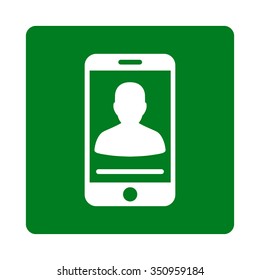 Mobile Contact vector icon. Style is flat rounded square button, white and green colors, white background.
