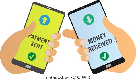 mobile contactless payment concept, people using smartphones to transfer money vector illustration