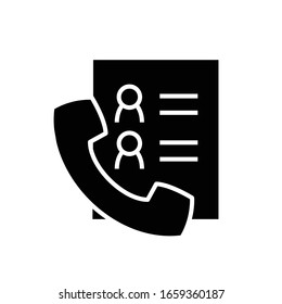 Icono negro de contactos móviles, ilustración conceptual, símbolo plano vectorial, signo de glifo.