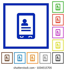 Mobile contacts flat color icons in square frames on white background