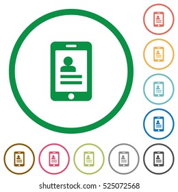 Mobile contacts flat color icons in round outlines