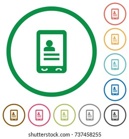 Mobile contacts flat color icons in round outlines on white background