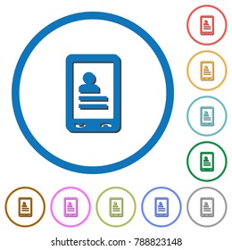 Mobile contacts flat color vector icons with shadows in round outlines on white background