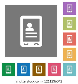 Mobile contacts flat icons on simple color square backgrounds
