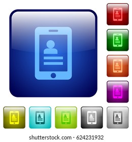 Mobile contacts icons in rounded square color glossy button set
