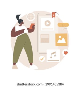 Mobile content abstract concept vector illustration. Online news notification, live stream, content creation and management, rss feed, mobile marketing, in-app advertising abstract metaphor.