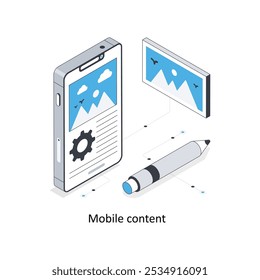Mobile content isometric stock illustration. EPS File stock illustration