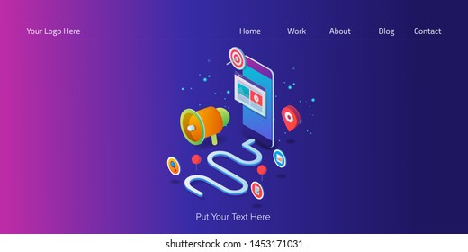 Mobile content journey, Content marketing, Content marketing road map, flat 3D, isometric vector illustration with icons