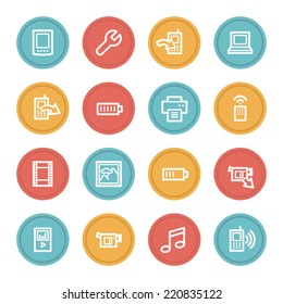Mobile content web icons, color circle buttons