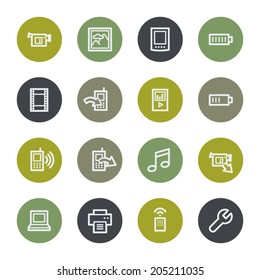 Conjunto de iconos web de contenido móvil, botones de color