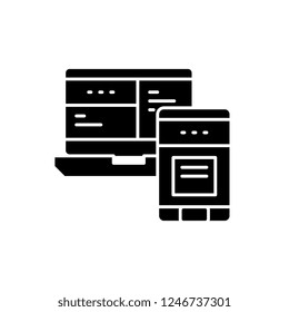 Mobile control system black icon, vector sign on isolated background. Mobile control system concept symbol, illustration 