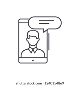 Mobile conversation line icon concept. Mobile conversation vector linear illustration, symbol, sign