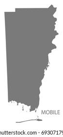 Mobile county map of Alabama USA grey illustration silhouette