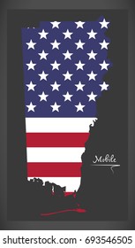 Mobile county map of Alabama USA with American national flag illustration