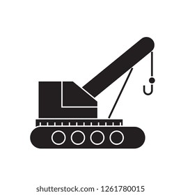 Mobile crane black vector concept icon. Mobile crane flat illustration, sign