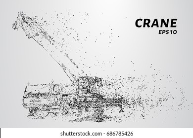 Mobile crane consists of dots and circles. The crane wind blows the particles. Vector illustration