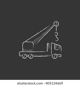 Mobile crane. Drawn in chalk icon.