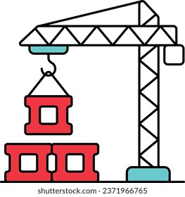 mobile crane holding concrete slab vector icon design, Handyman Services symbol, House Repairing sign, Civil Engineering and Building Contractor stock illustration, Crane lifting bricks block concept