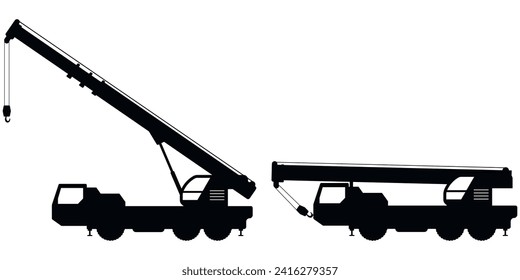 Mobile crane icon. Vehicle for lifting, handling, building, moving cargo, load. Heavy machinery. Vector illustration. Eps 10.