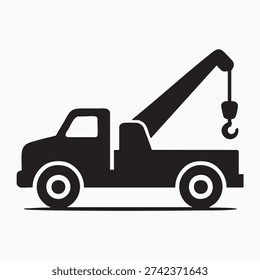 Mobile Crane Truck with Hook Black Silhouette Vector Icon