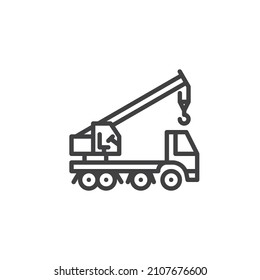 Mobile crane Truck line icon. linear style sign for mobile concept and web design. Construction crane machine outline vector icon. Symbol, logo illustration. Vector graphics