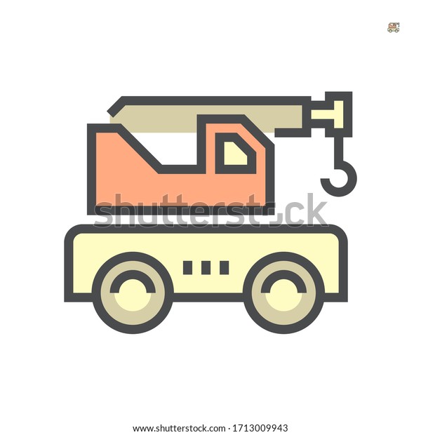 Mobile crane vector icon. Large industrial machine\
equipment or vehicle with hoist, hook, rope and hydraulic\
telescopic boom for erection and lifting heavy load in building\
construction site. 64x64\
px