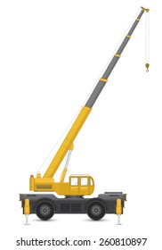 Mobile crane vector isolated is a lifting equipment use in heavy industry such as construction, transportation, erection etc. Included hoist lifting, hook, rope, telescoping boom with hydraulic power.