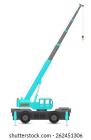 Mobile crane vector isolated is a lifting equipment use in heavy industry such as construction, transportation, erection etc. Included hoist lifting, hook, rope, telescoping boom with hydraulic power.