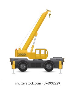 Mobile crane vector isolated is a lifting equipment use in heavy industry such as construction, transportation, erection etc. Included hoist lifting, hook, rope, telescoping boom with hydraulic power.