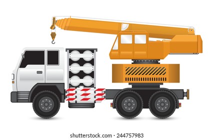 Mobile crane vector isolated. That is a lifting equipment use in construction, transportation, erection etc. Included hoist lifting, hook, rope, telescoping boom mounted on truck with tyre.