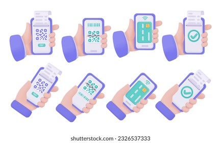 mobile credit card The concept of scanning QR codes to pay for goods. 3d vector illustration