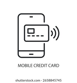Mobile credit card thin line vector icons.