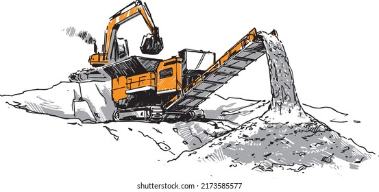 
Mobile Crushing Plant. Vector illustration