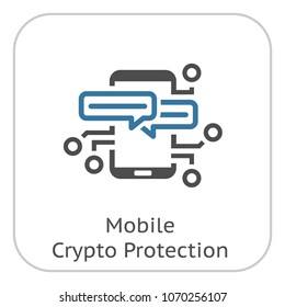 Mobile Crypto Protection Icon with smart phone. Modern computer network technology sign. Digital graphic symbol. Blockchain technology. Concept design elements.