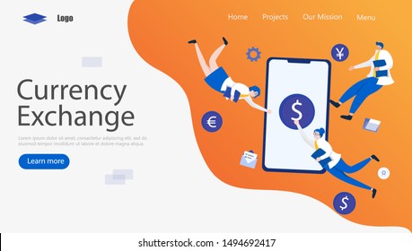 Mobile Currency Exchange Service Vector Illustration Concept, Suitable for web landing page, ui, mobile app, editorial design, flyer, banner, and other related occasion